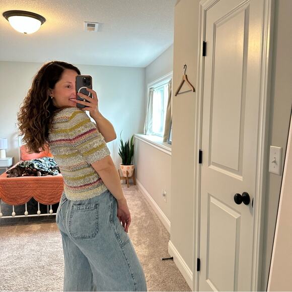 NWT Molly Goddard Silver Gold Metallic Knit Short Sleeve Sweater Top Medium - Picture 3 of 16